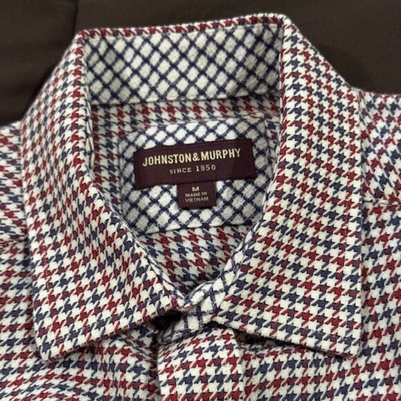 Johnston & Murphy red, white, blue houndstooth mens shirt Medium - Picture 2 of 7